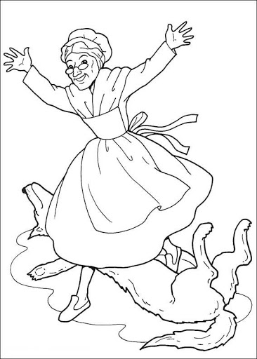 Online coloring book: Coloring page grandma defeats the wolf